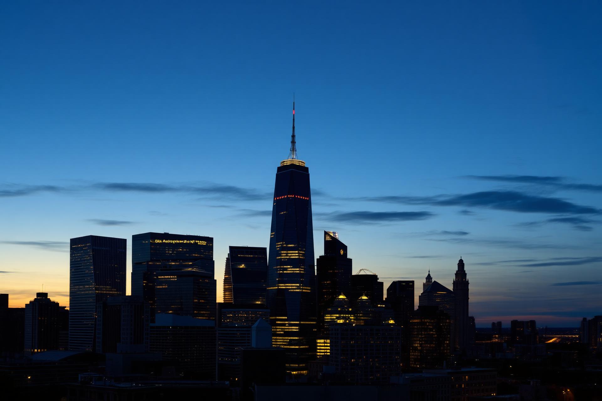 Skyline de cidade americana ao entardecer